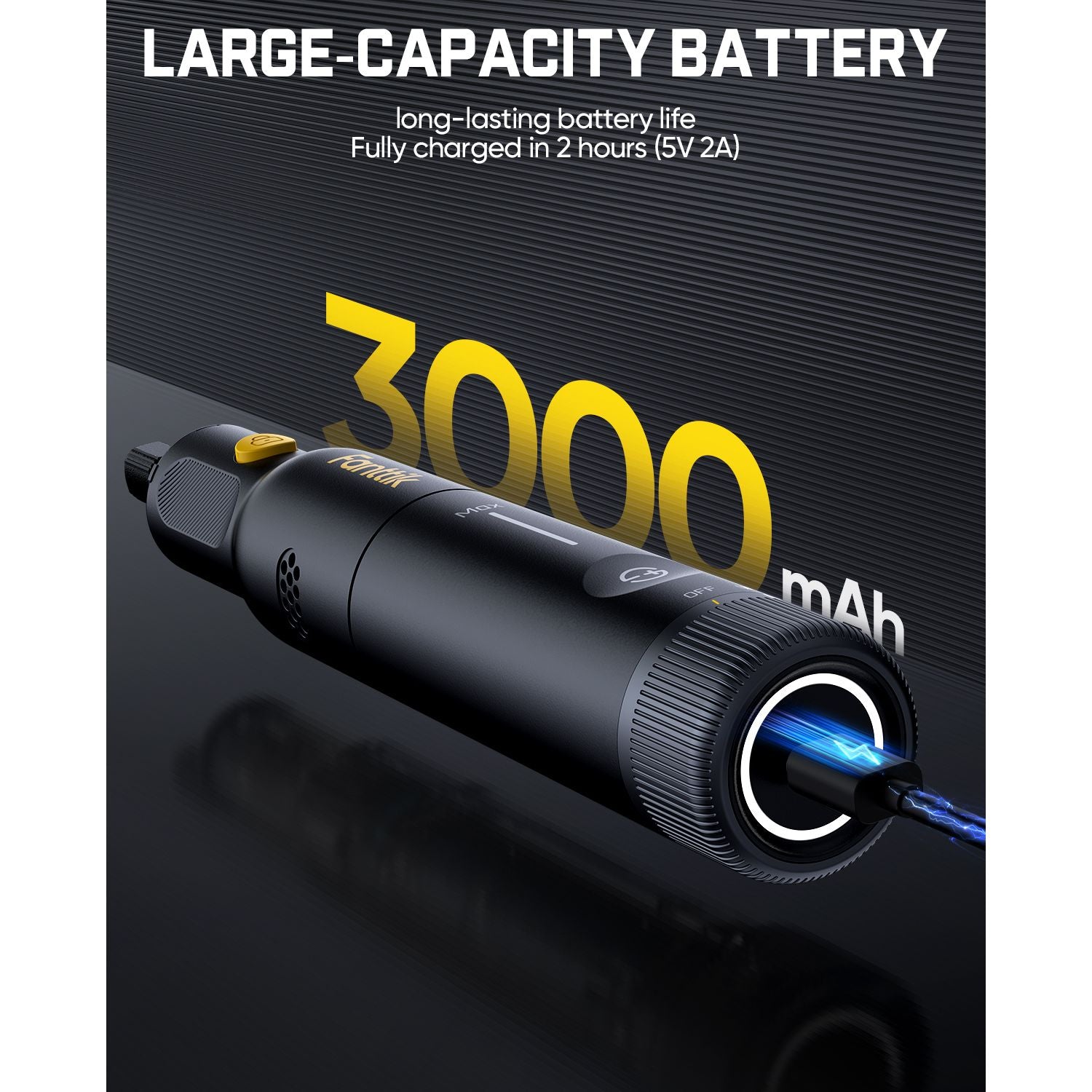 Fanttik F2 Pro Kit Cordless Rotary Tool with '3000 mAh' text on a dark background