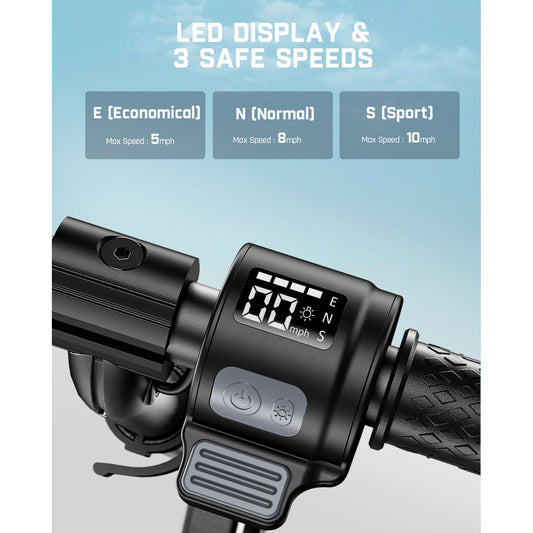 Bicycle speedometer with LED display and three safe speed settings on a blue background