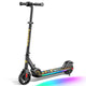 Black electric scooter with colorful deck on a white background