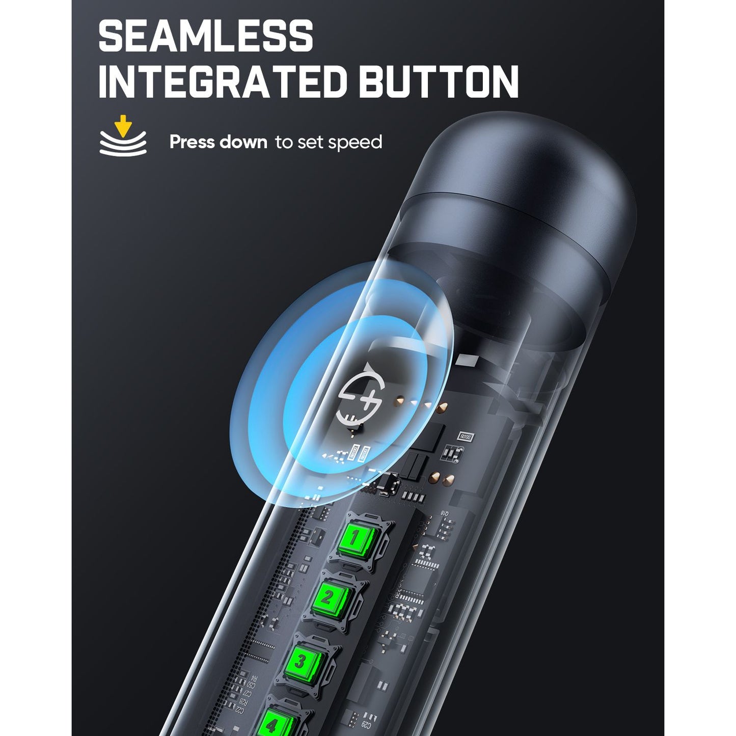 Fanttik F2 Master Kit Cordless Rotary Tool have an seamless integrated button on a dark background.