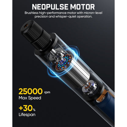 Neopulse motor with technical specifications on a dark background