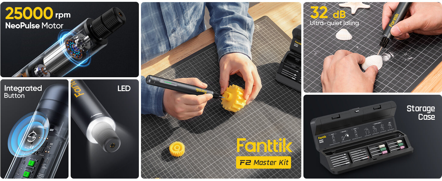 Collage of a Fanttik F2 Master Kit with various features and uses.