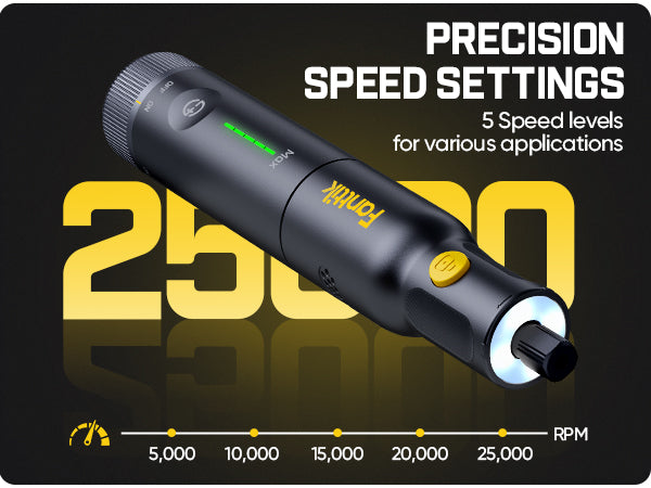Fanttik F2 Pro Kit Cordless Rotary Tool on a dark background, featuring text about precision speed settings.
