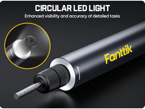 Fanttik F2 Master Kit Cordless Rotary Tool with circular LED light on a black background