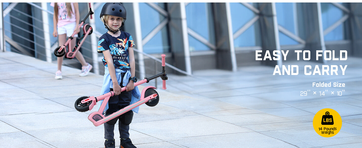 FanttikRide C9 Pro electric scooter for kids folds and unfolds in a single step, with very easy assembly. Escooter uses a sturdy and reliable aluminum frame that is both lightweight and durable.